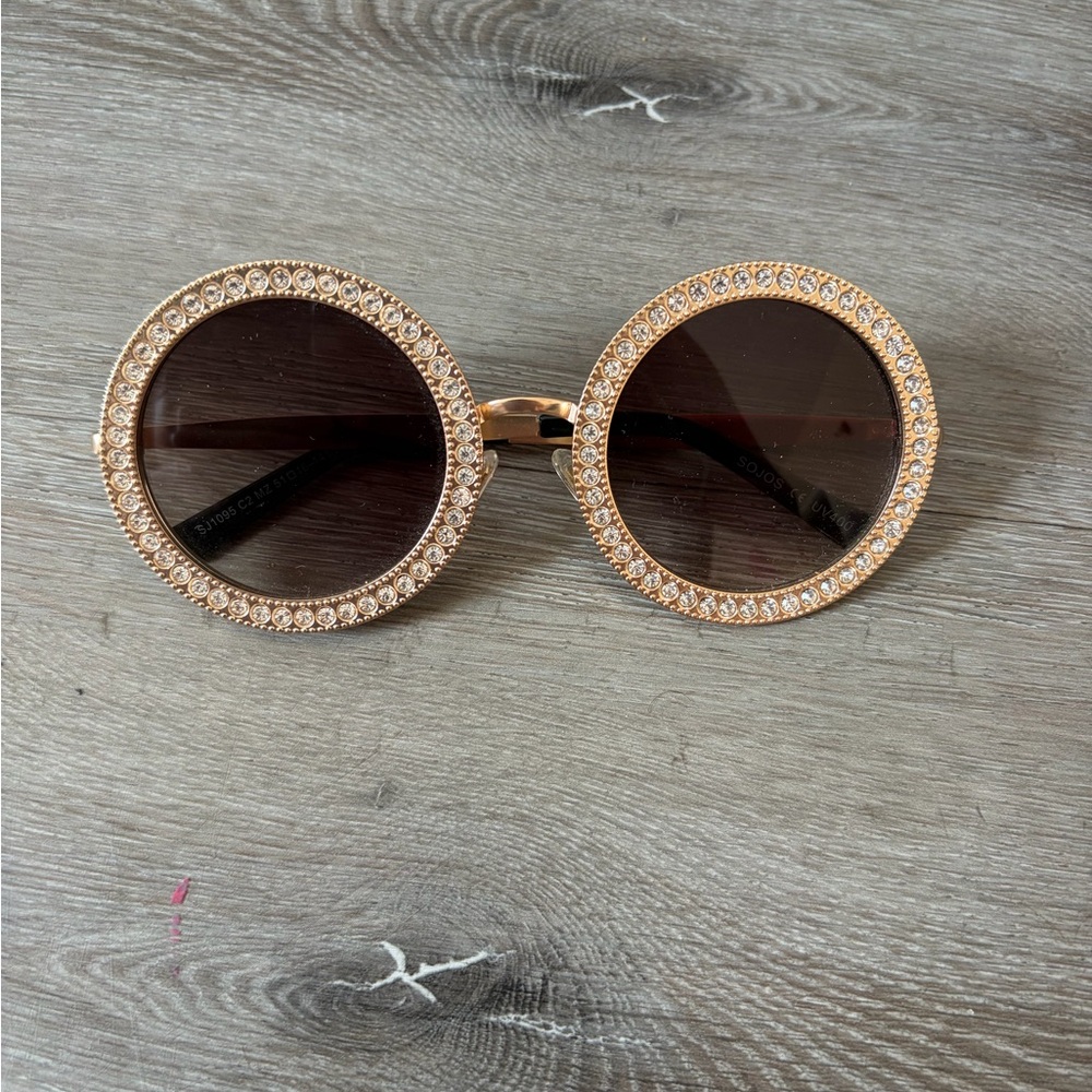 Gold Crystal Round Sunglasses - Women Accessories